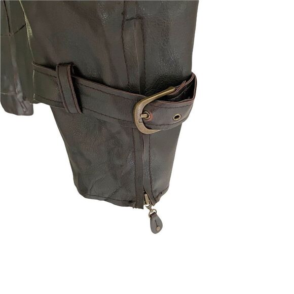 SPANNER Faux Leather Zip Front Moto Biker Jacket Dark Brown S - Picture 5 of 8